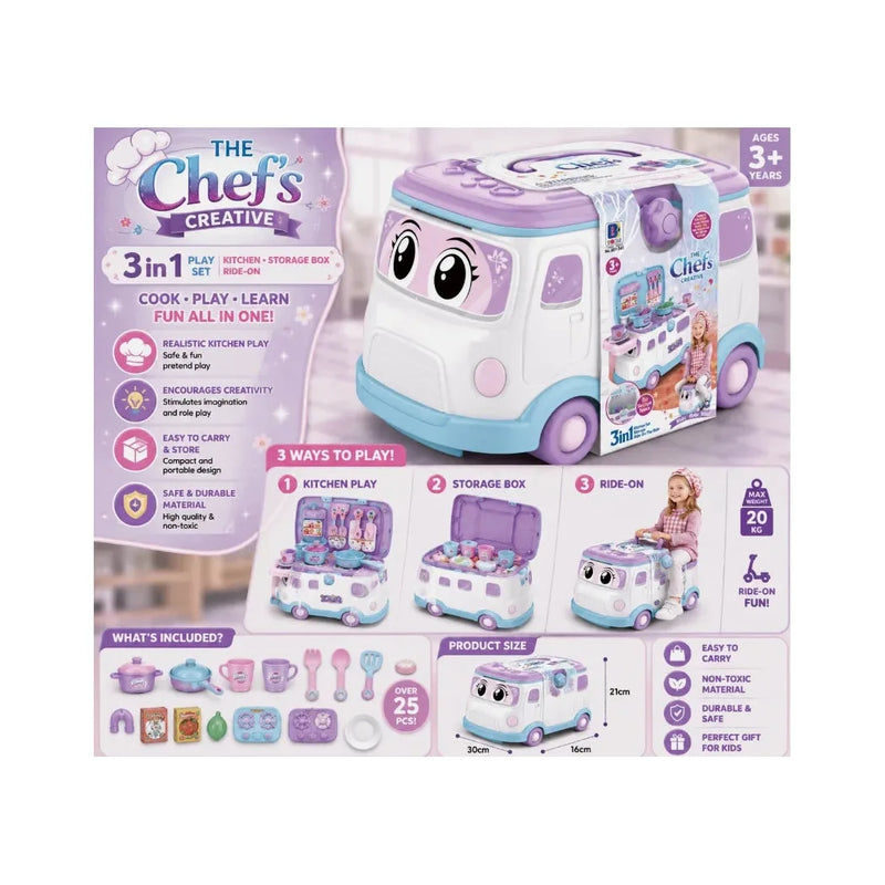 3 In 1 Chef's Creative Kitchen Set - Ride On, Playset & Storage Box