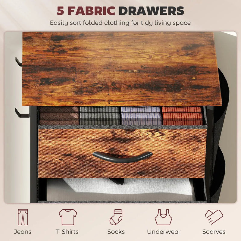HOMCOM Chest of Five Fabric Drawers - Rustic Brown
