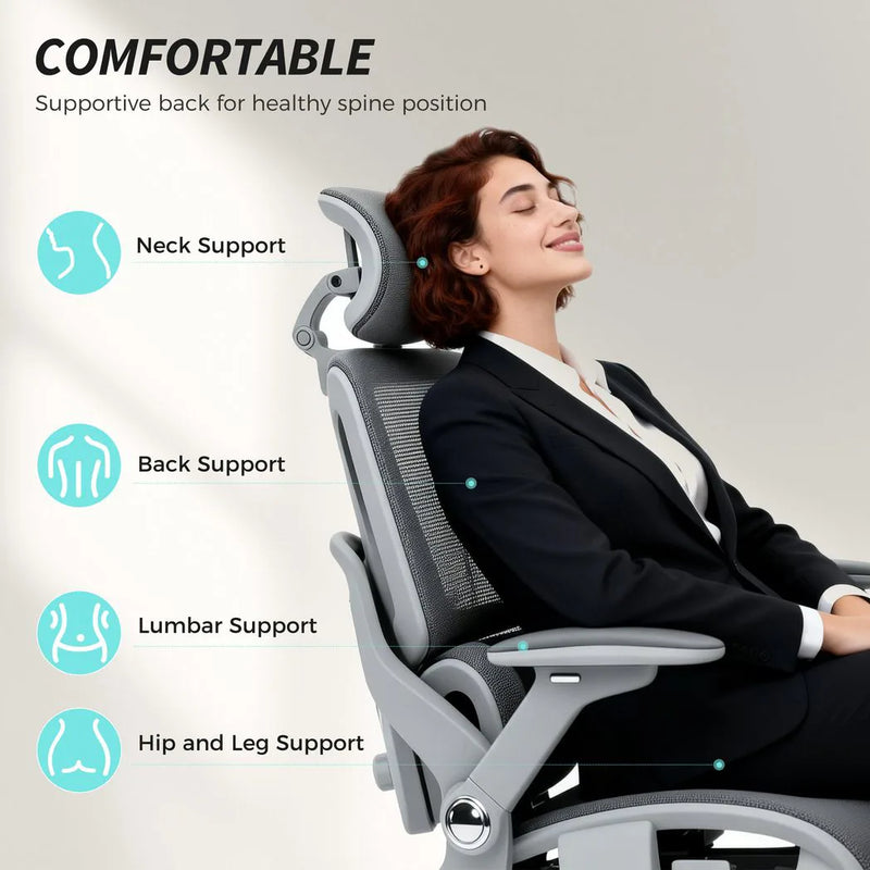 HOMCOM Ergonomic Office Chair, High Back Mesh Desk Chair, Grey