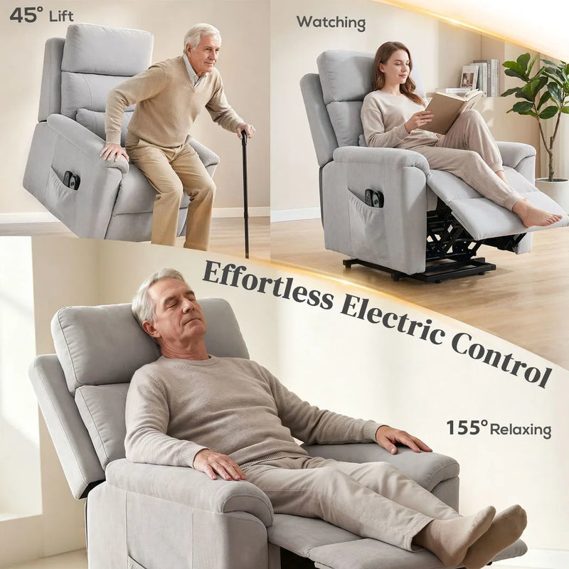 HOMCOM Power lift recliner chair with Massage and Heat, Terry Cloth Electric Lift Chair with Spring Cushion, Light Grey