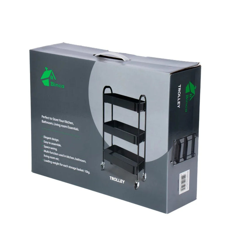 Sq Professional Durane Kitchen Trolley Storage Rack 3 Tier Black