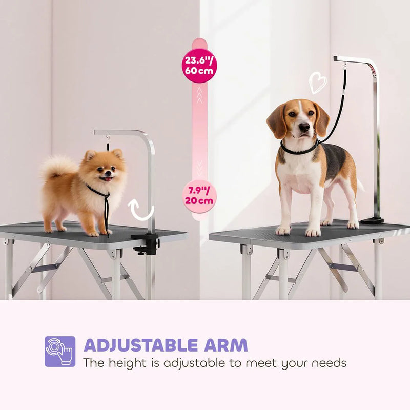 PawHut 32" Foldable Dog Grooming Table Pet Drying Beauty Table Adjustable Fixed Arm Rubber Top, Black