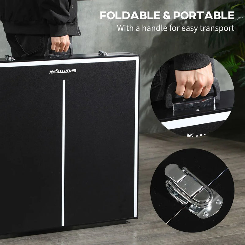 SPORTNOW 5ft Mini Table Tennis Table, Folding Ping Pong Table with Net and Aluminium Frame, Portable Ping Pong Game Set for Indoor Outdoor Use, Black