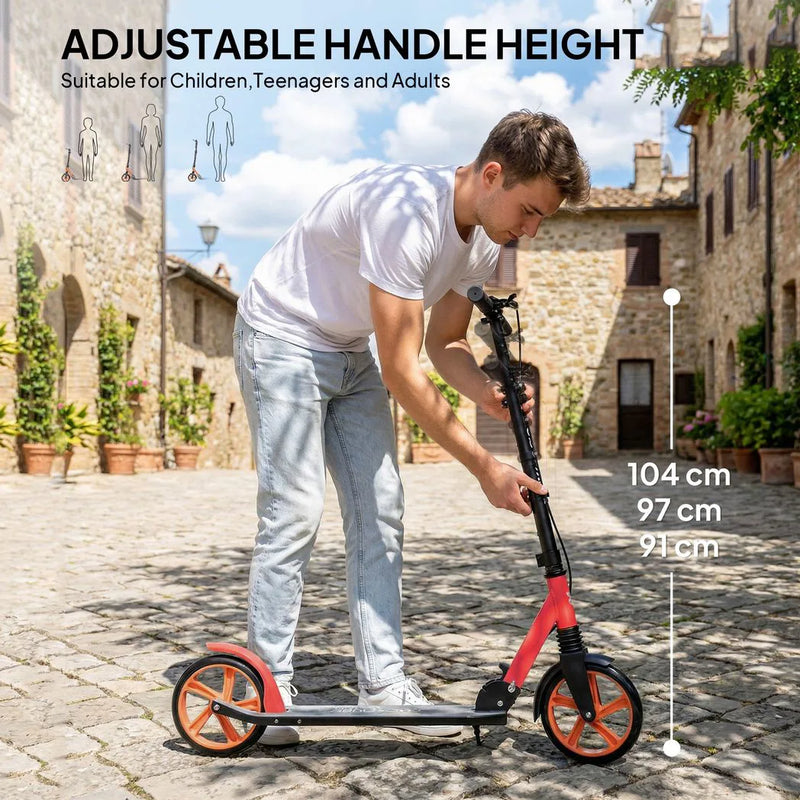 HOMCOM One-click Folding Kick Scooter for 14 w/ Adjustable Handlebar, Push Scooter with Kickstand, Dual Brake System, Red