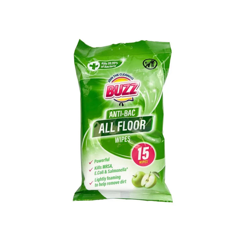 Buzz All Floor Antibacterial Wipes 15 Pack Apple Scent