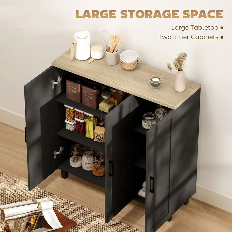 HOMCOM Sideboard Buffet Cabinet, Kitchen Storage Cabinet with 3 Doors and Adjustable Shelves for Living Room, Kitchen, Black