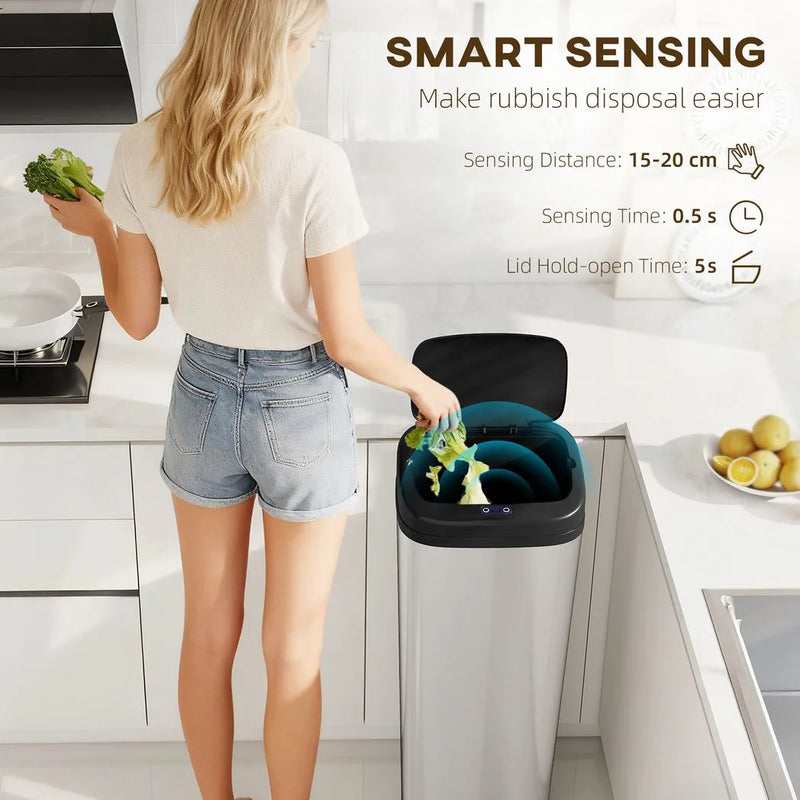 HOMCOM 50L Stainless Steel Sensor Bin - Silver Tone