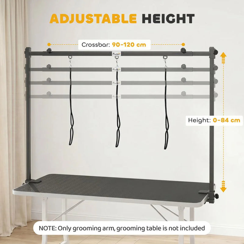 PawHut Dog Grooming Arm Adjustable H-Shape Dog Grooming Table Arm with Clamp and 3 Nooses Black