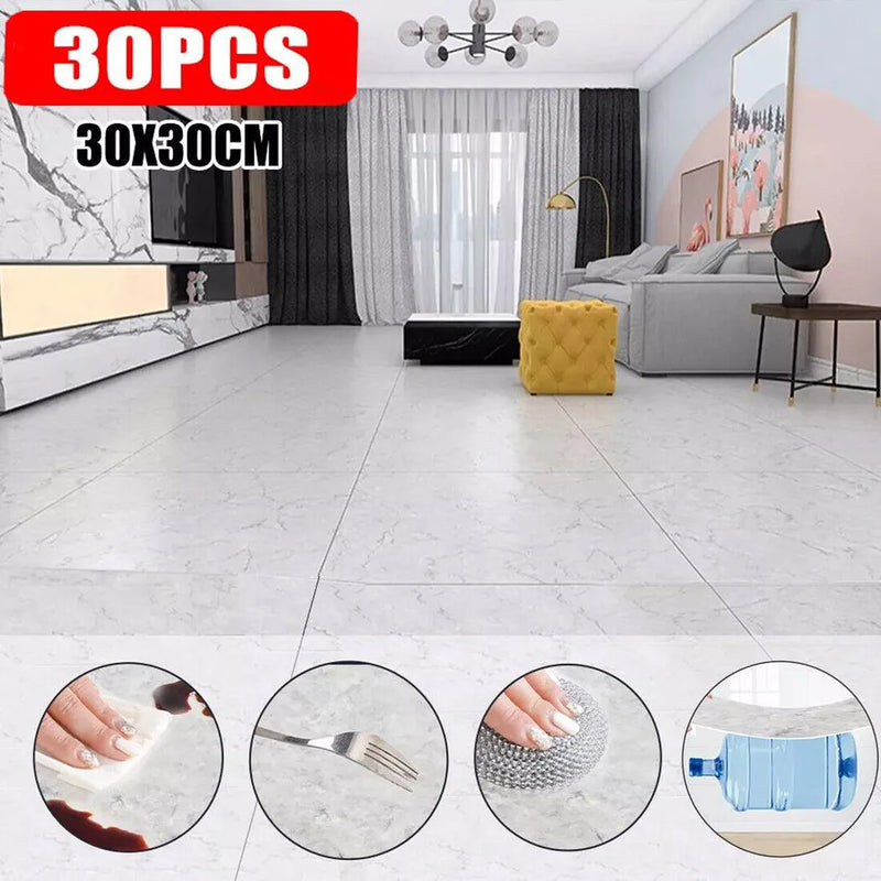 NEW  30Pcs PVC Marble Tiles Wall Sticker Self-Adhesive Stick On Kitchen Bathroom UK