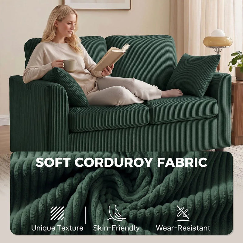 HOMCOM 2 Seater Sofa, Corduroy Small Couch with Spring Cushion, Wide and Deep Seat, Dark Green