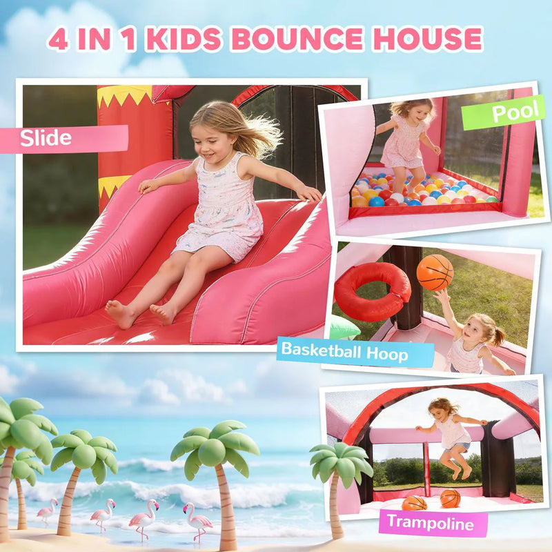 AIYAPLAY Inflatable Bounce House for Kids with Slide, Ball Pit, Basketball Hoop and Blower for Indoor Outdoor Garden, Pink