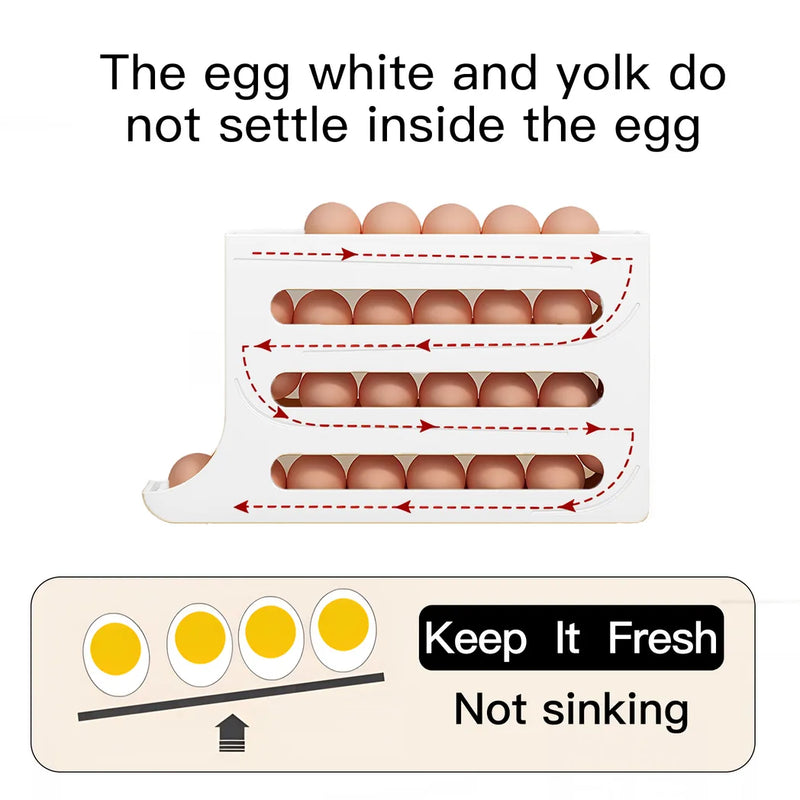 4-Tiers Auto Rolling Egg Dispenser, Space-Saving Egg Holder for Fridge and Countertop, Durable Plastic Kitchen Egg Organizer