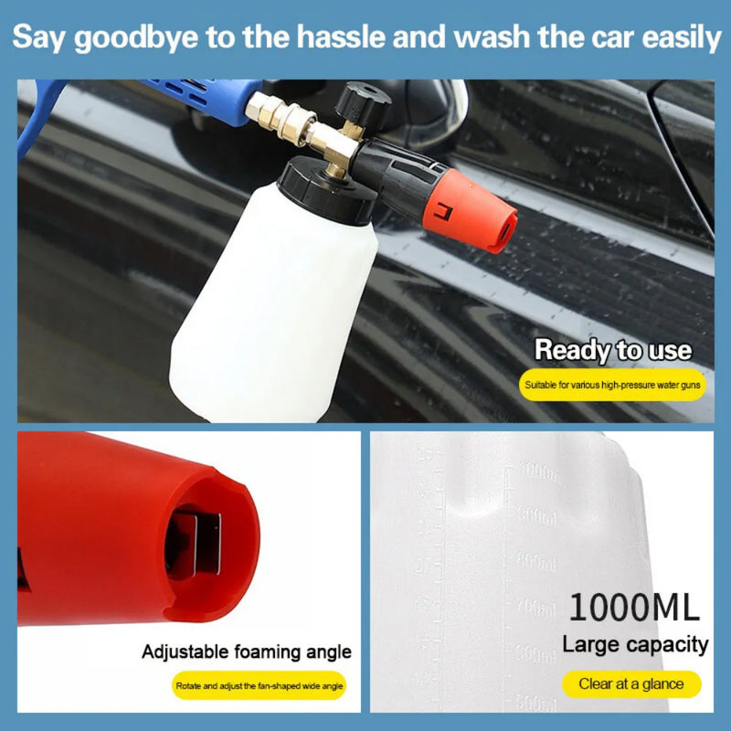 1/4" Quick Release Snow-Foam Lance Pressure Washer Gun Soap Cannon Bottle 1L