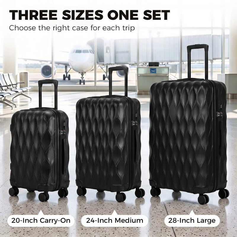 HOMCOM 3-Piece Suitcase Set, Hard Shell Carry On & Checked Luggage Set with TSA Lock, 20/24/28 Inch, Black
