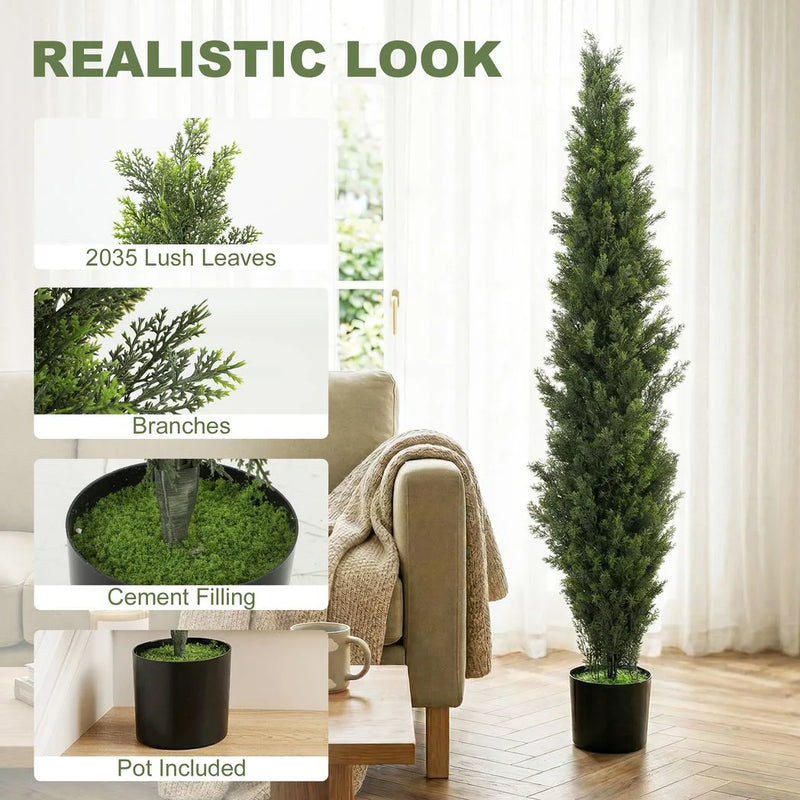 HOMCOM Set of 2 Decorative Artificial Plants Cypress in Weighted Pot, Fake Plant with 2035 Leaves, 150 cm