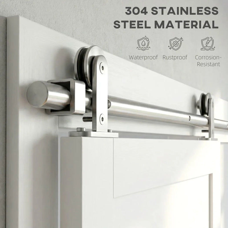 HOMCOM Sliding Door Hardware Kit Heavy Duty 304 Stainless Steel 152 cm Wide Door Silver Tone