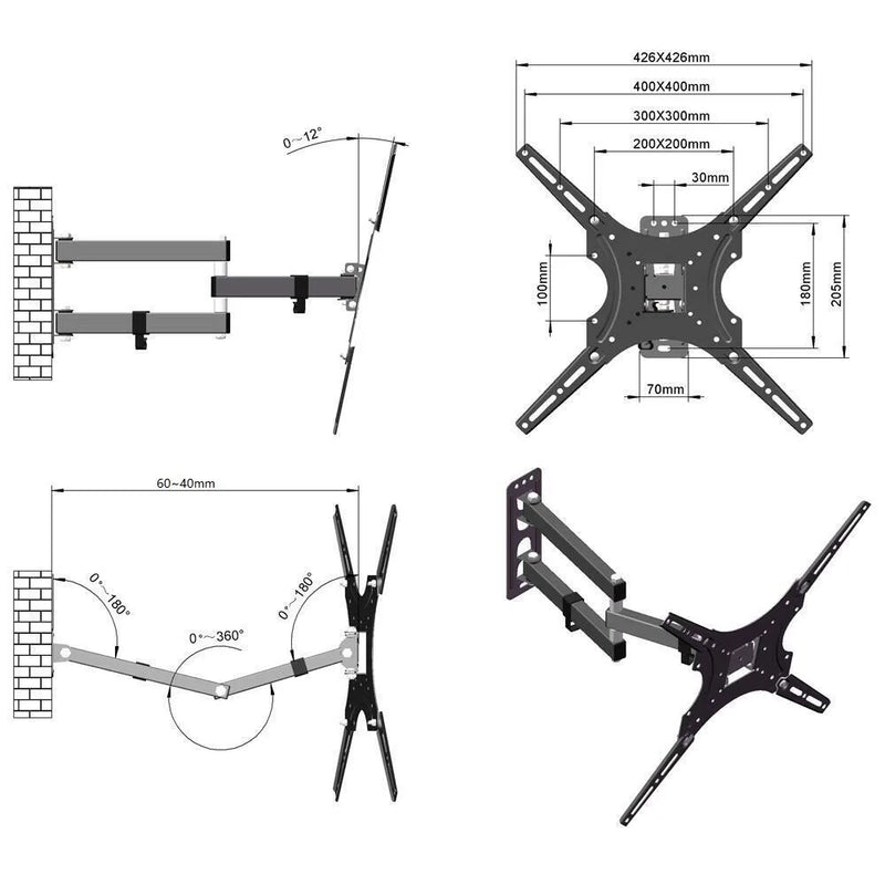 Swivel TV Wall Mount Bracket For 26 32 40 42 50 52 55 Inch 3D LCD LED Plasma UK
