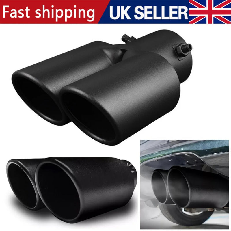 Dual Outlet Exhaust Tip Tail Muffler Tip For 1.4-2.5" Silver Stainless Steel NEW