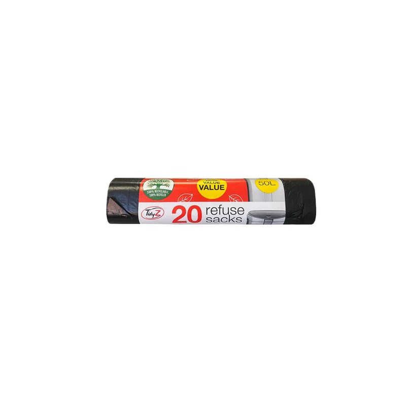 Refuse Sacks Bin Bags 50L Roll Of 20