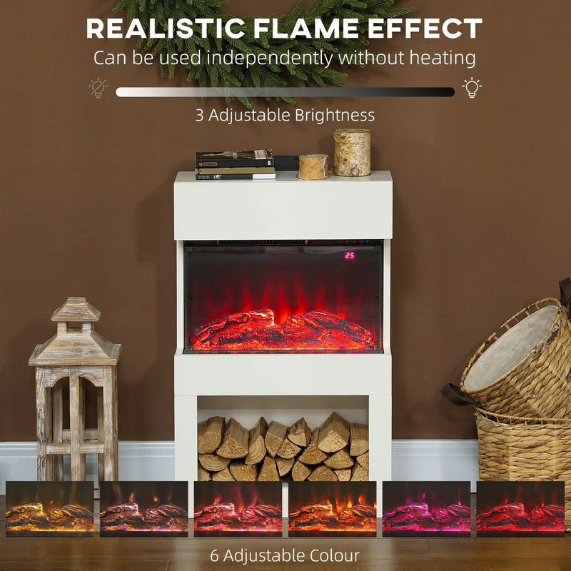 HOMCOM 19" Electric Fireplace with Surround, 3D Flame Effect, 6 Colours & 3 Brightness Levels, 1000W/2000W White Electric Fire and Mantel Reach up to 30? Space with Remote & Timer, 3 Sided View