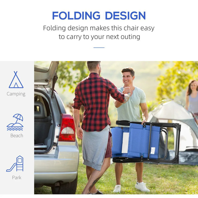 Outsunny Folding Garden Chairs Set of 2, 5-Position Recliner Camping Chair with High Back, All Weather Texteline Seat, Portable Outdoor Dining Chairs with Headrests for Patio, Picnic, Blue