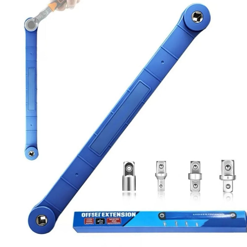 15.4-inch offset extended wrench—a versatile extended wrench set for confined spaces, featuring 1/2-inch, 1/4-inch, and 3/8-inch drive adapters-blue