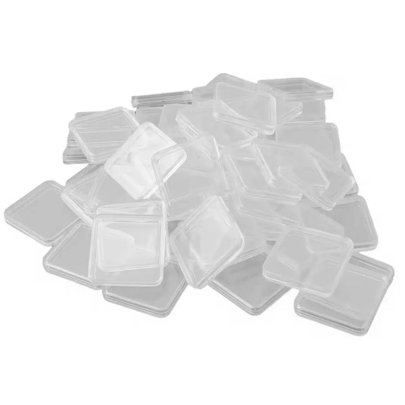 100X Single Square Plastic Coins Capsule Box Storage Case Display Collection.