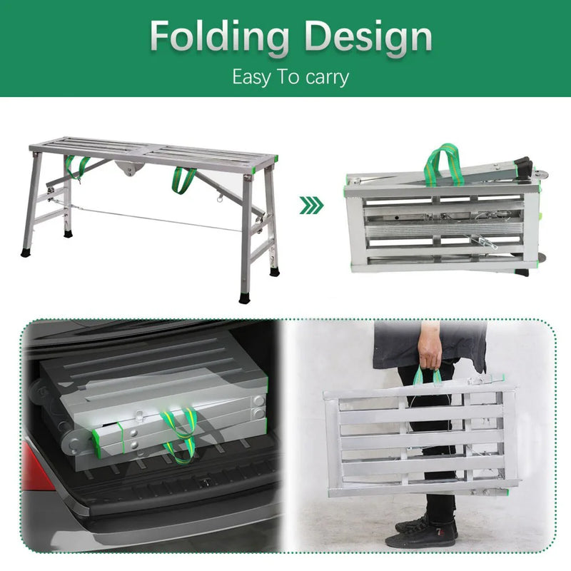 Heavy Duty Steel Hop Up Step Ladder Folding Stool Work Bench Platform 1400mm UK