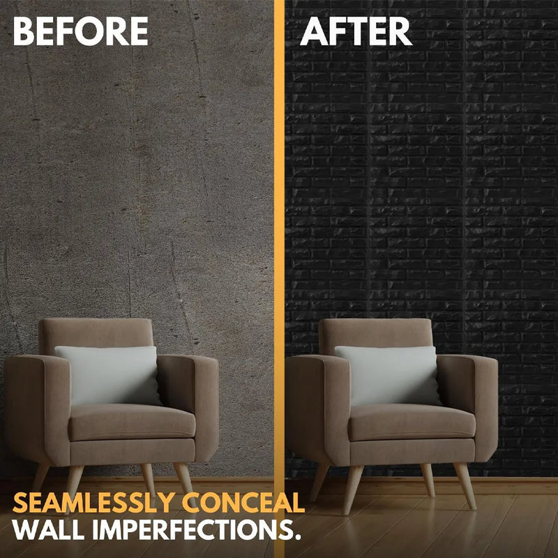 60PCS 3D Tile Brick Wall Sticker Self-adhesive Waterproof Foam Panel Wallpaper-Black 30PCS