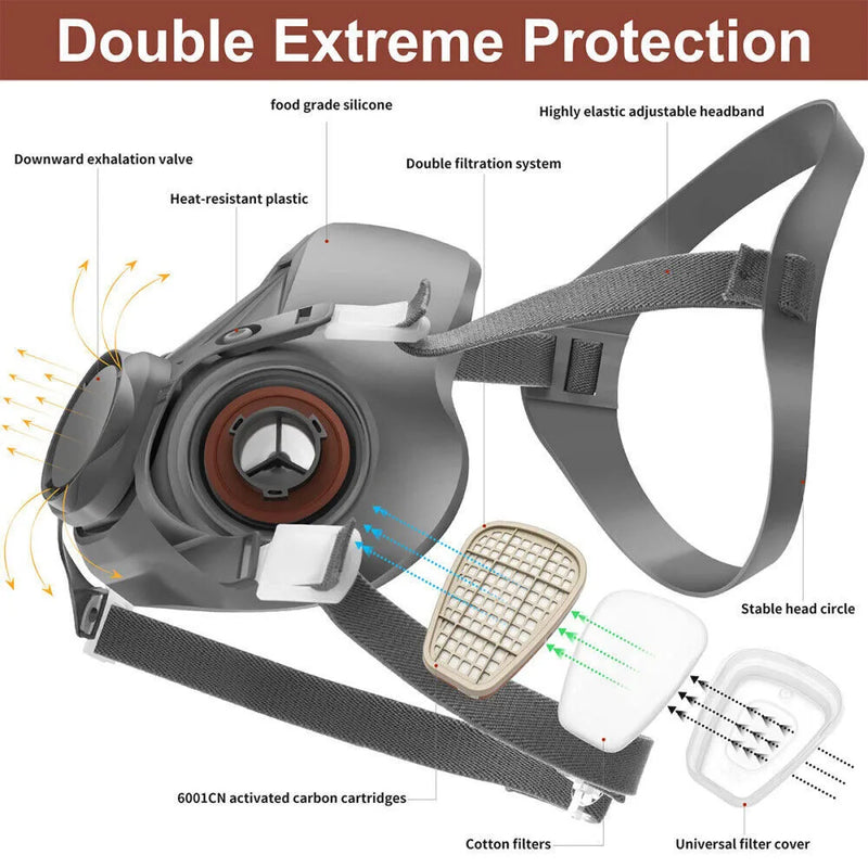 7 in 1Respirator Mask Suit Industry Painting Spray Dust Gas Mask  Respirator Mas