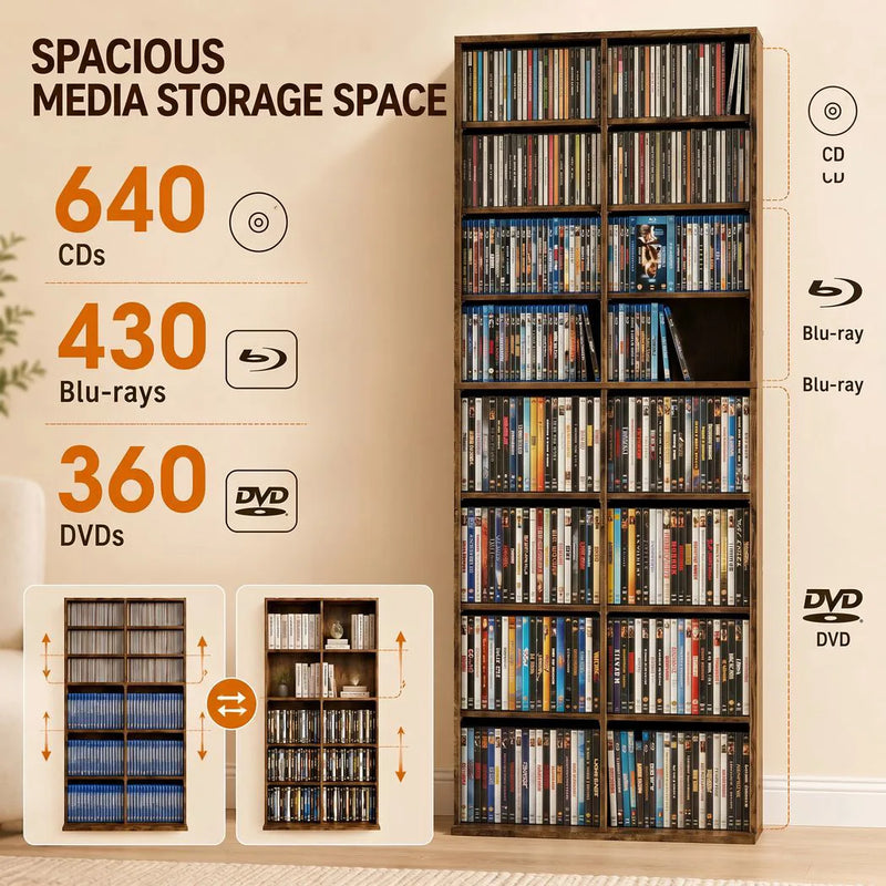 HOMCOM 640 CD Storage Tower - Rustic Brown