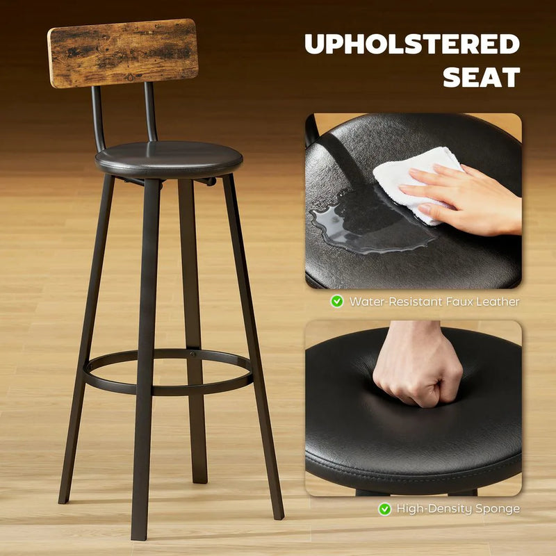 HOMCOM Set of Two Industrial-Style Bar Stools - Brown/Black