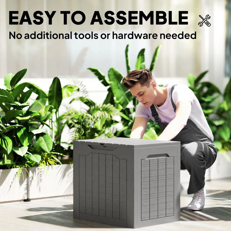Outsunny 73L Plastic Garden Storage Box, Outdoor Storage Box with Handles, Waterproof Outdoor Storage Container, Khaki