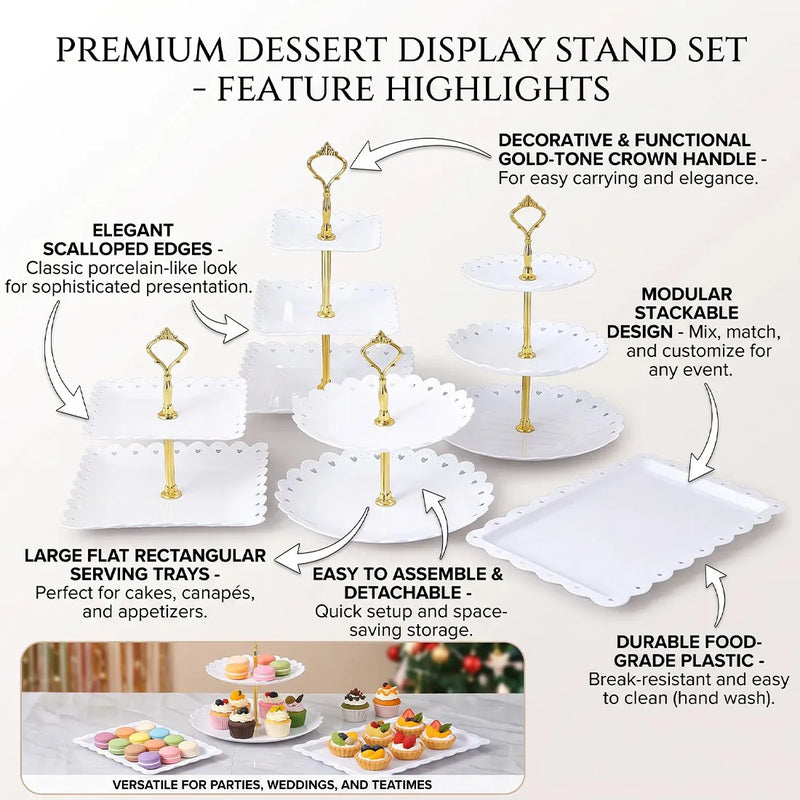 6pcs Cake Stand Afternoon Tea Wedding Plates Party Embossed Tableware Holder-white