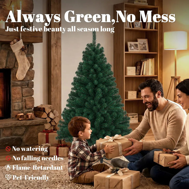 HOMCOM 5ft Artificial Christmas Tree, Fir Hinged Xmas Tree with 420 Branch Tips, Foldable Steel Stand, Green