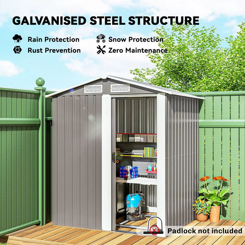 Outsunny Garden Metal Tool Storage Shed with Sliding Door, Sloped Roof and Foundation Kit, 152 x 132 x 188cm, Grey