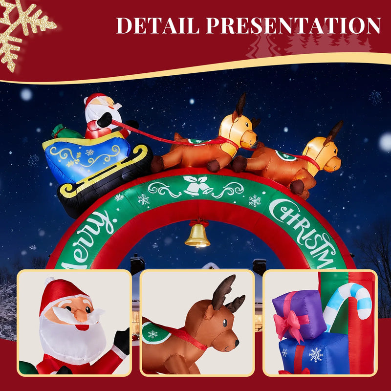 10FT Lighted Christmas Inflatable Archway, Inflatable Arch with Reindeer Pulling Santa's Sleigh, Blow Up Yard Decorations with Built-in LED Lights for Holiday Party Front Yard Lawn Garden Decor