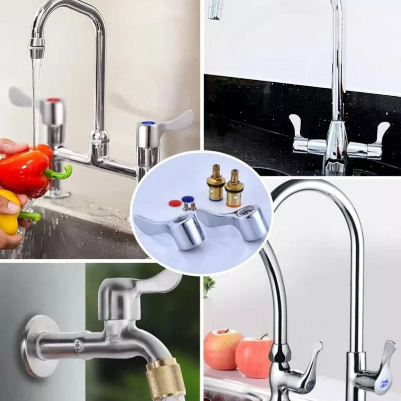 2Sets Faucet Handle And Turn Tap G1/2 Handle Knob Lever Taps Tops Valves Kits f