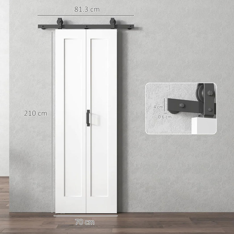 HOMCOM Slide Door, 70cm Modern Sliding Door Set Kit with Steel Rail, White