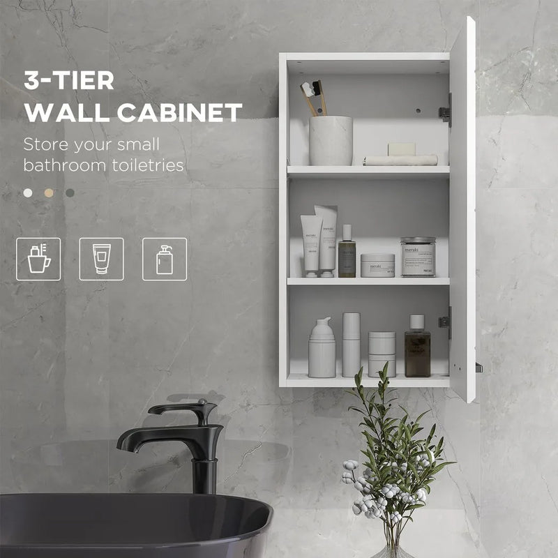 kleankin Bathroom Wall Cabinet, High Gloss Bathroom Storage Cabinet with Soft-Close Door, 3 Shelves, Adjustable Shelf, White