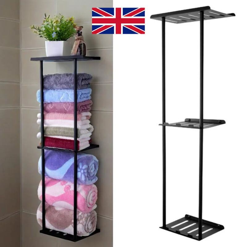 Wall Mounted Towel Rack Bathroom Towel Storage Organizer Metal Shelf Holder