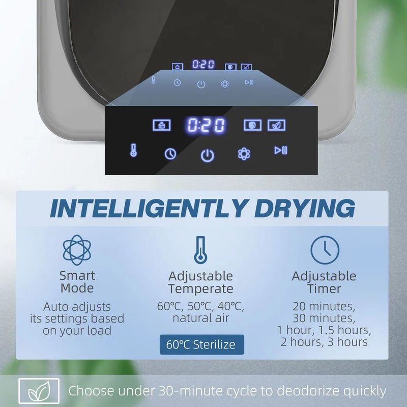 HOMCOM 2.5kg Vented Tumble Dryer with Smart Mode, 800W Compact Tumble Dryer with Stainless Steel Tub, Silver Tone