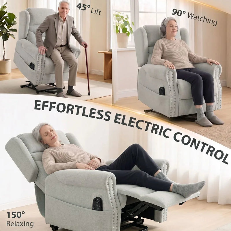 Riser Recliner Chair with Massage and Heat, Chenille Electric Power Lift Recliner Chair, Light Grey