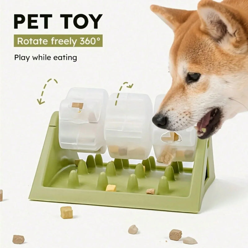 360° Rotating Puzzle Dog Bowl Slow Feeder Anti Bloat Gulp Interactive Feed Dish-green
