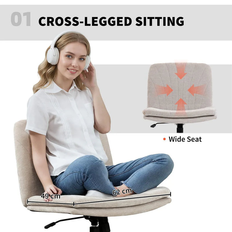 HOMCOM Criss Cross Chair with Wheels, No Arms - Beige