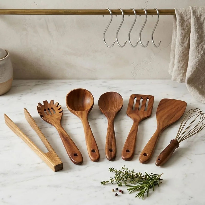 7PCS Wooden Utensils Set Kitchent, Wooden Spoons Cooking Utensils Set