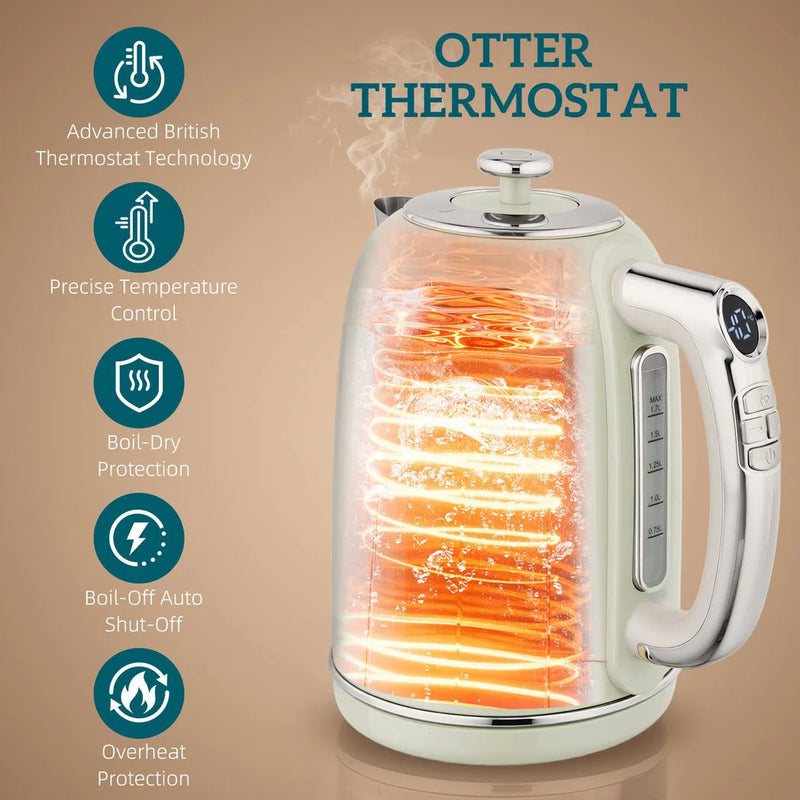 HOMCOM Polished Retro 40-100°C Kettle and Toaster Set - Grey