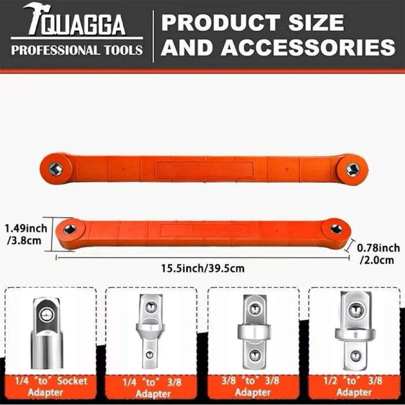 15.4-inch offset extended wrench—a versatile extended wrench set for confined spaces, featuring 1/2-inch, 1/4-inch, and 3/8-inch drive adapters-red
