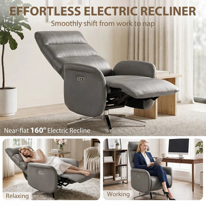 HOMCOM Power Recliner Chair, Swivel Electric Reclining Chair with Type C?, Recliner Armchair with Footrest, Dark Grey
