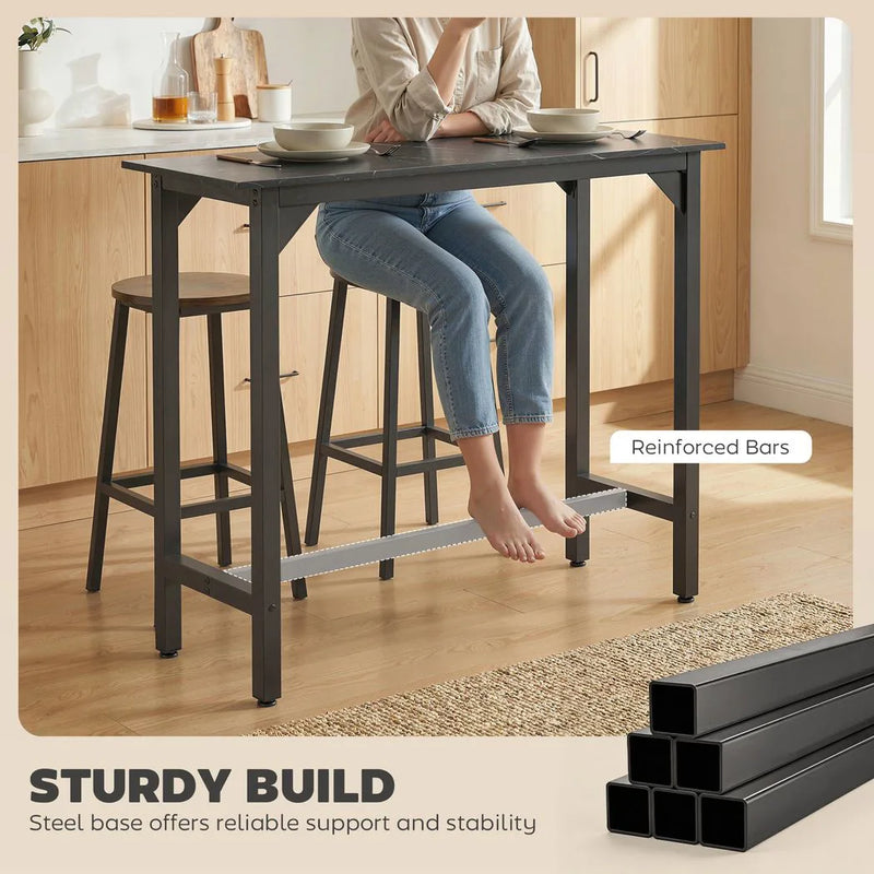HOMCOM Rectangular Bar Table, Marble Effect Pub Coffee Table for Small Space, Breakfast Dining, Black Marble Effect